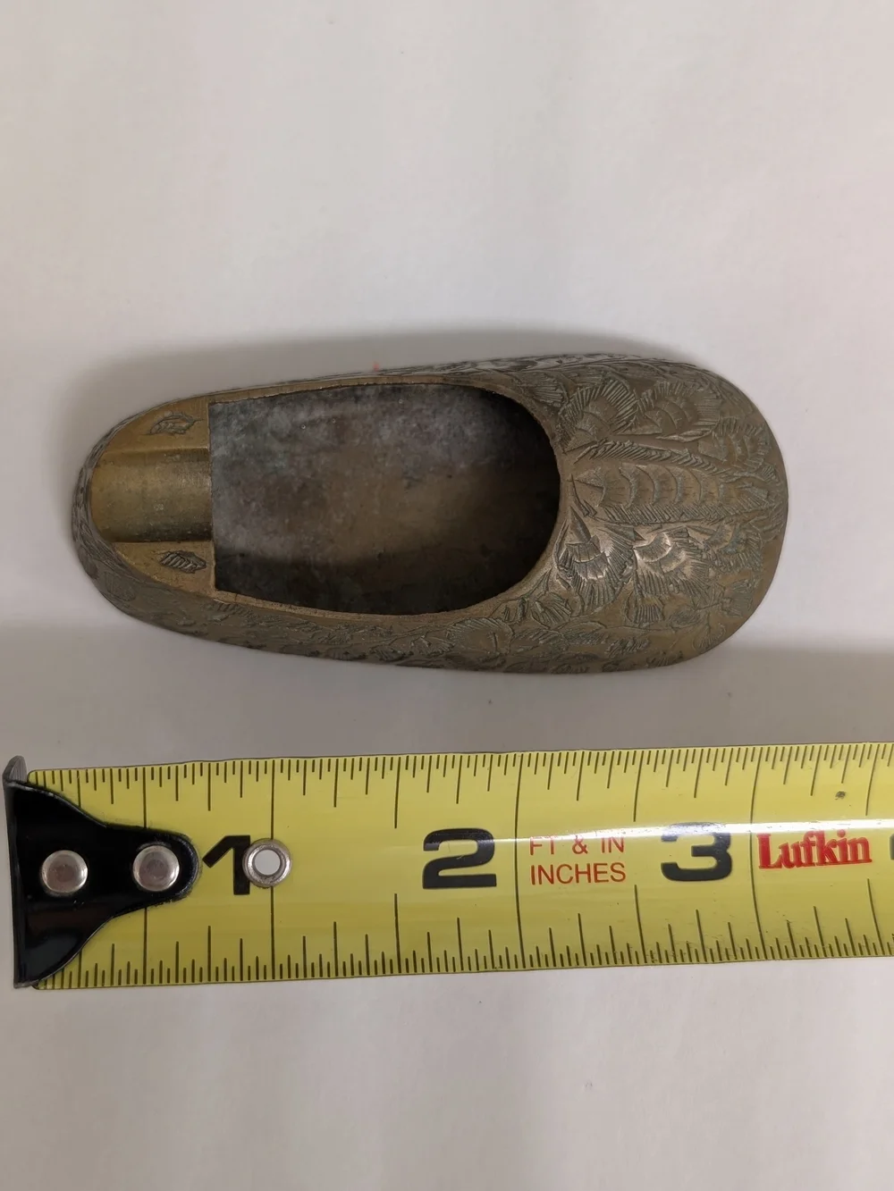 Vintage Miniature Brass Shoe Ashtray Engraved Ash Tray Small Incense Holder 1970